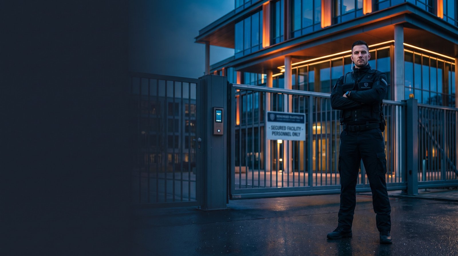 Agent de sécurité devant un site sécurisé